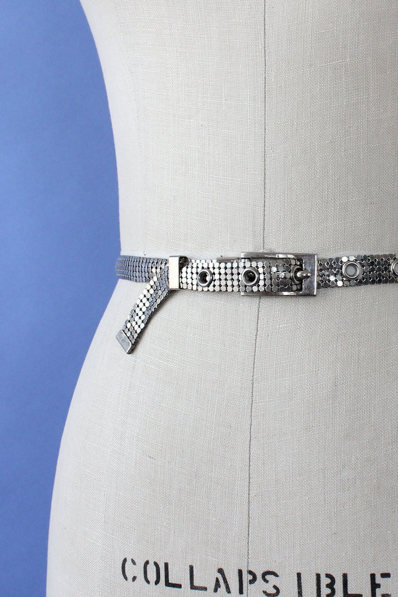 Black belt with rhinestone and silver rectangle buckle