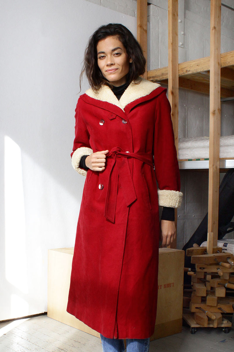 Red Coat with Fur Hood  Women's Red Winter Coat