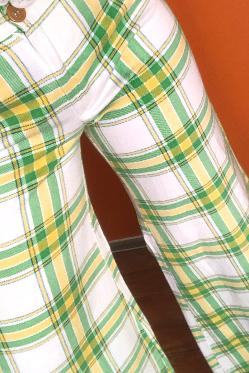 1960s Green and Blue Plaid Pants - M