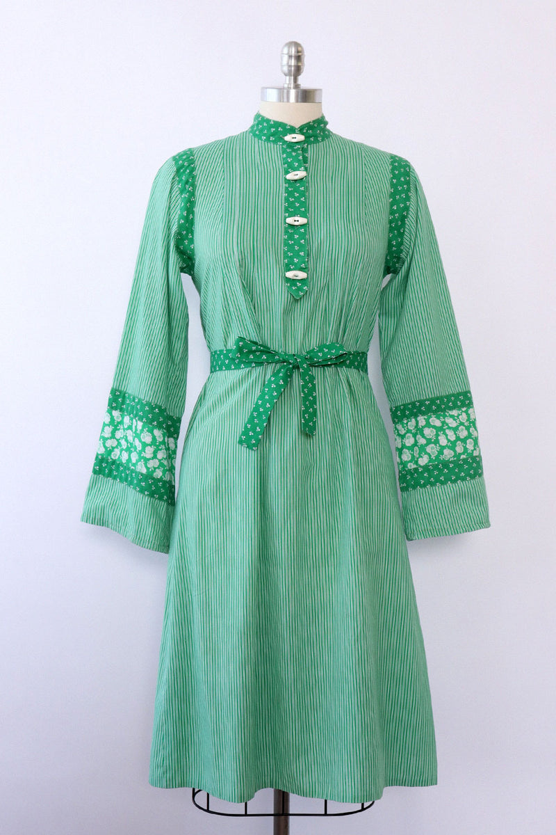 Kelly Green Calico Stripe Caftan S