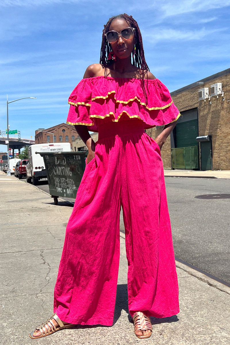 Fuchsia Fiesta Ruffled Jumpsuit M-XL