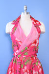 Hot Pink Hibiscus Halter Dress L