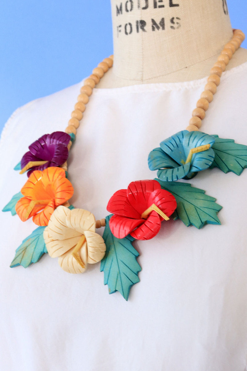 Wooden Hibiscus Necklace