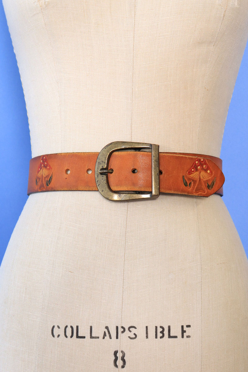 Mushroom Tooled Leather Belt