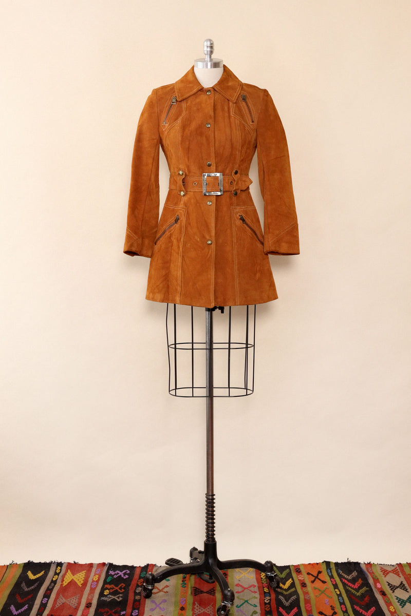 Cognac Suede Zip and Buckle Trench XS