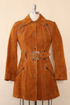 Cognac Suede Zip and Buckle Trench XS