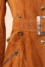 Cognac Suede Zip and Buckle Trench XS