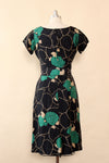 1950s Silk Bottle Green Floral Dress XS/S