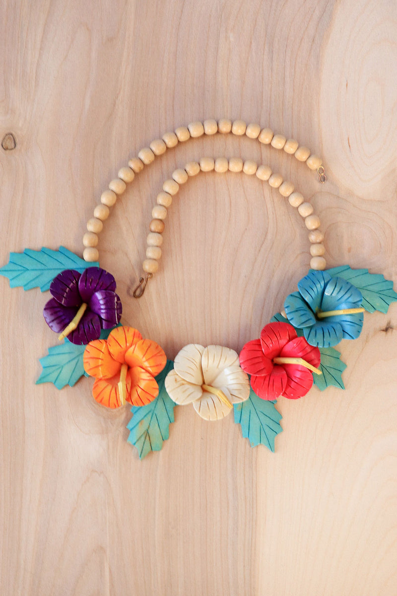 Wooden Hibiscus Necklace