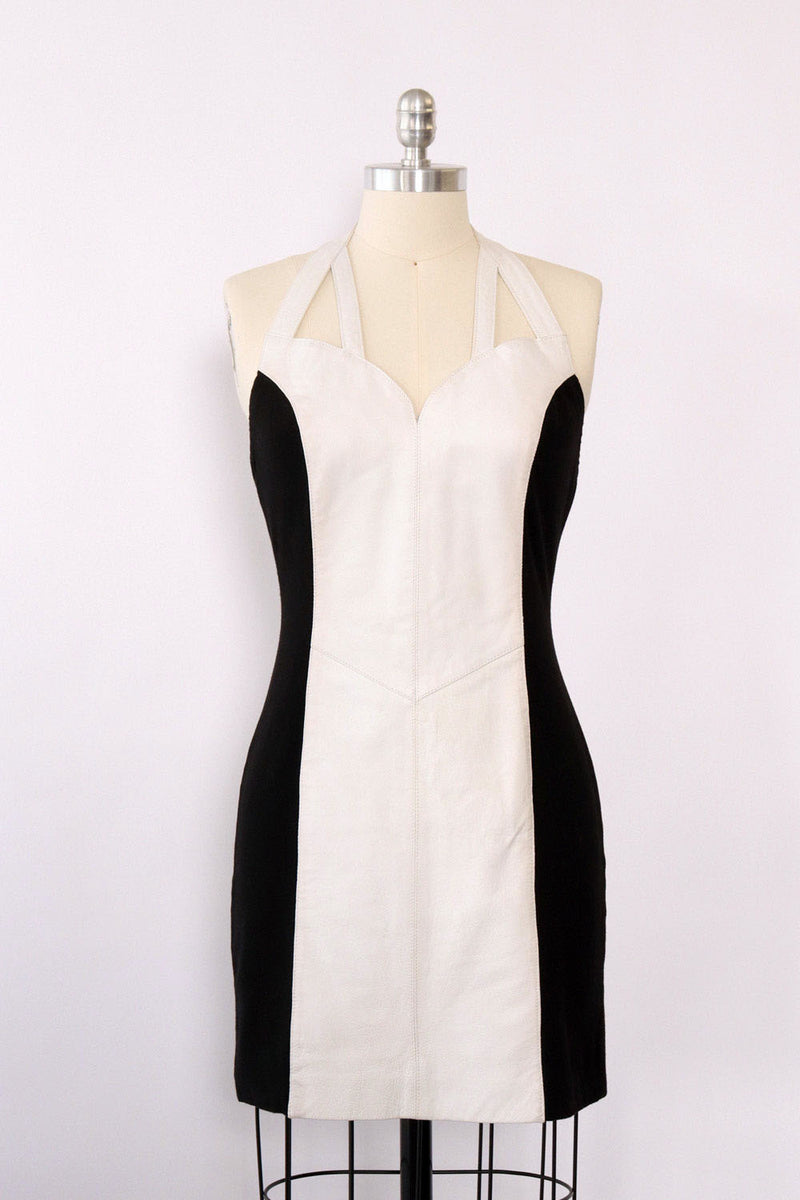 Black & White Leather Panel Dress M