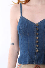 70s Denim Button Bustier XS