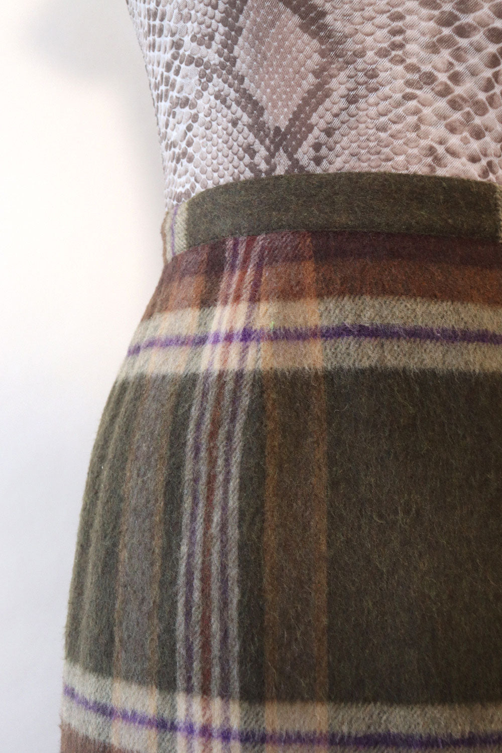 Olive Plaid Blanket Skirt L