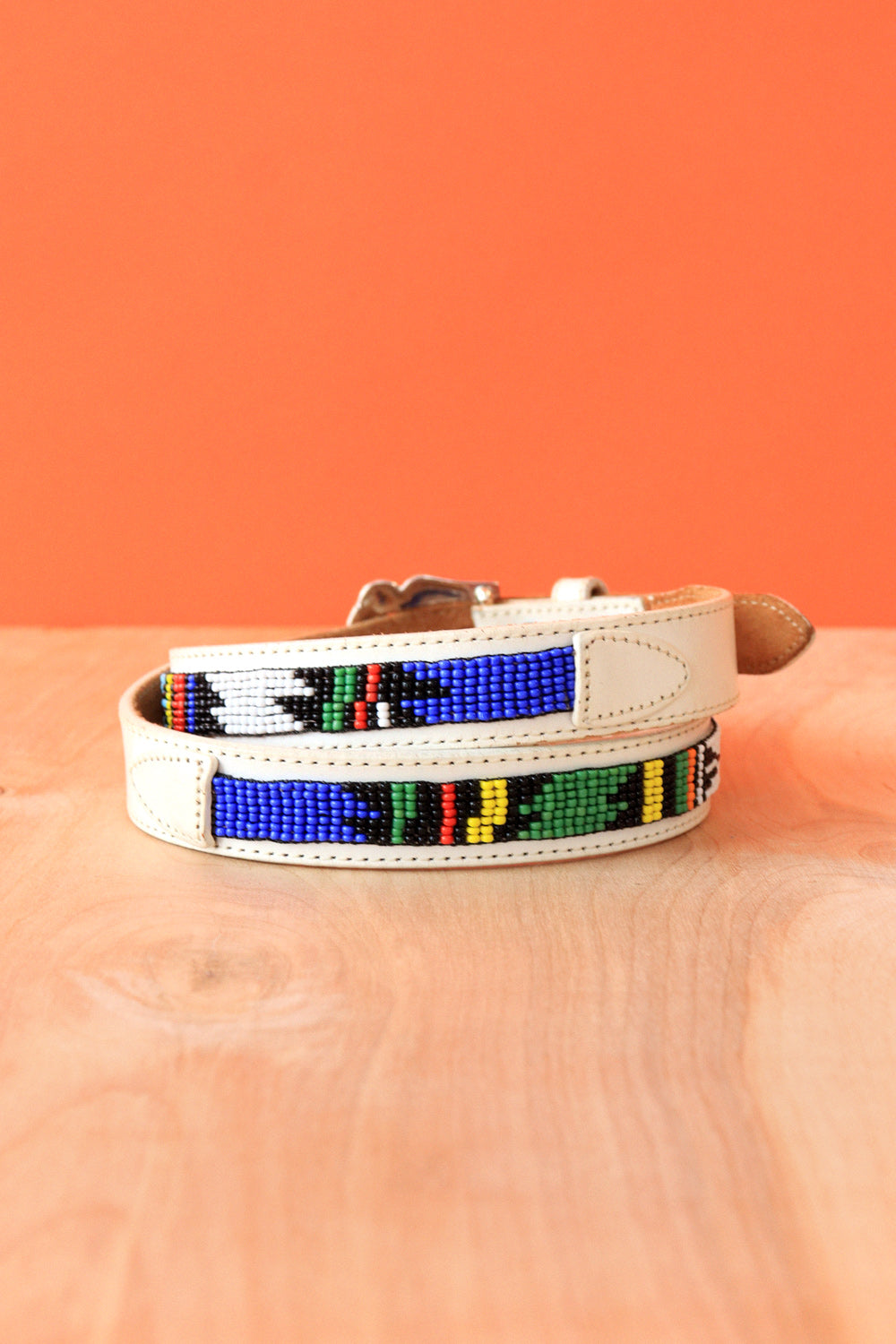 Beaded White Leather Belt