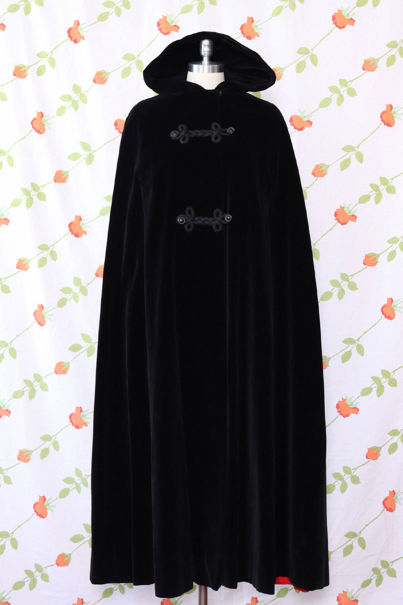 Hooded Midnight Velvet Maxi Cape XS-M