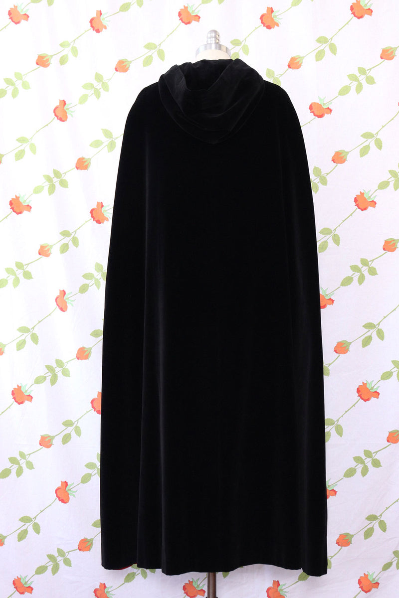 Hooded Midnight Velvet Maxi Cape XS-M