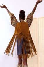 Cognac Suede Fringe Vest XS-M