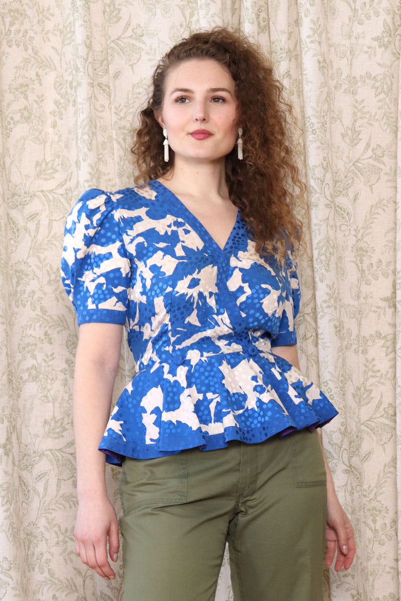 Silk Jacquard Peplum Blouse M