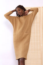 Caramel Quilted Dolman Dress S-L