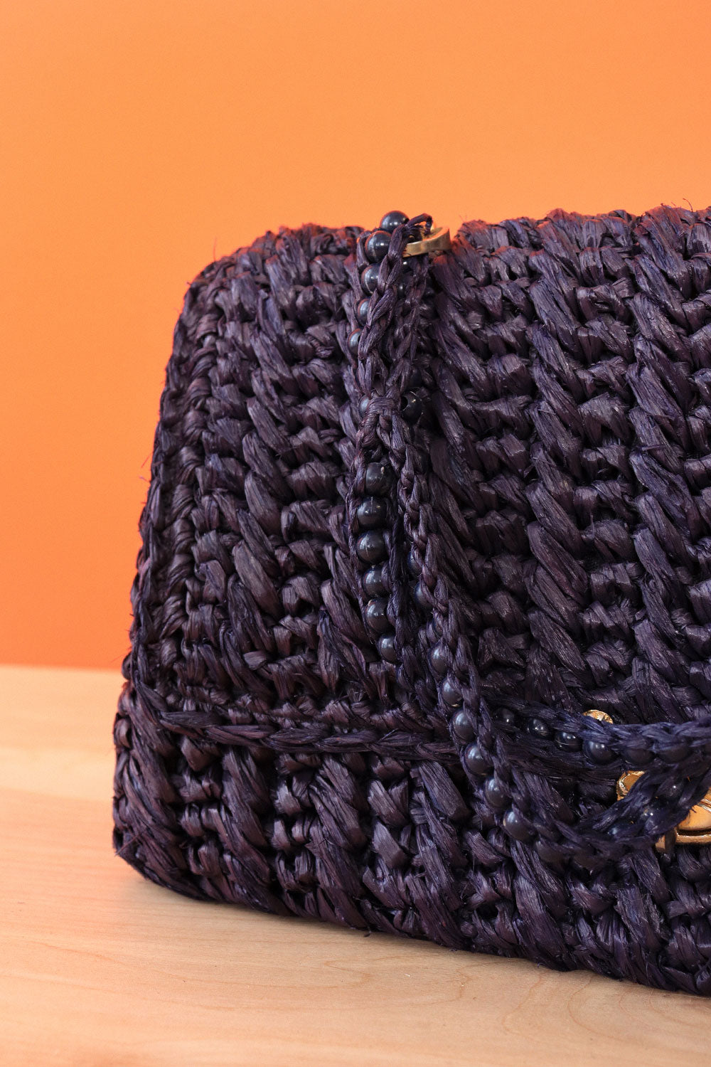 Navy Blue Raffia Handbag