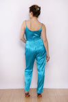 Climax Turquoise Satin Jumpsuit Ensemble M