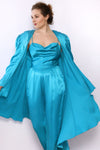 Climax Turquoise Satin Jumpsuit Ensemble M