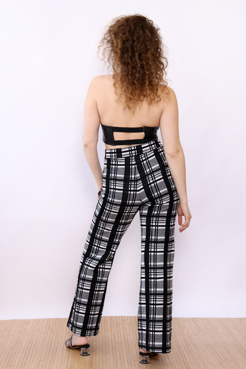 Monochrome Textured Plaid Flares L