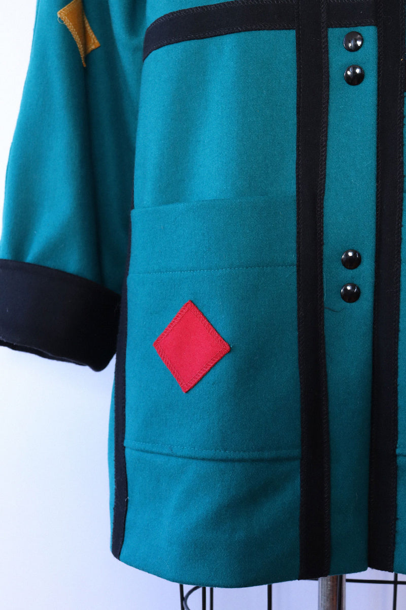 Teal Geometric Wool Coat M/L