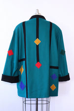 Teal Geometric Wool Coat M/L