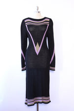 Black and Lilac Geometric Sweater Dress L