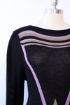 Black and Lilac Geometric Sweater Dress L