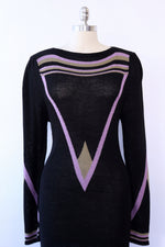 Black and Lilac Geometric Sweater Dress L