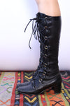 1960s Black Leather Lace Up Go-Go Boots 6-6.5