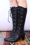 1960s Black Leather Lace Up Go-Go Boots 6-6.5