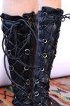 1960s Black Leather Lace Up Go-Go Boots 6-6.5