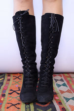 Suede Lace Up Granny Boots 7