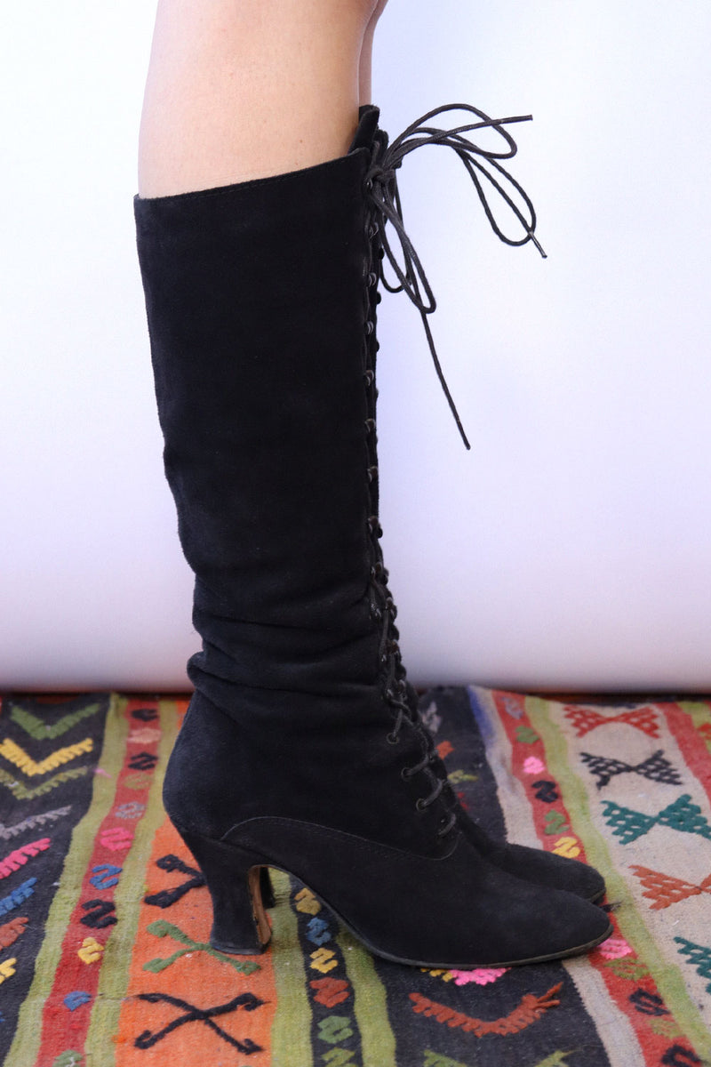 Suede Lace Up Granny Boots 7