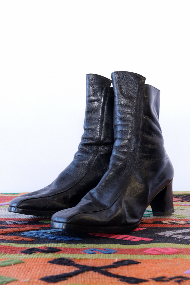 Jet Black Mod Leather Boots 8.5-9