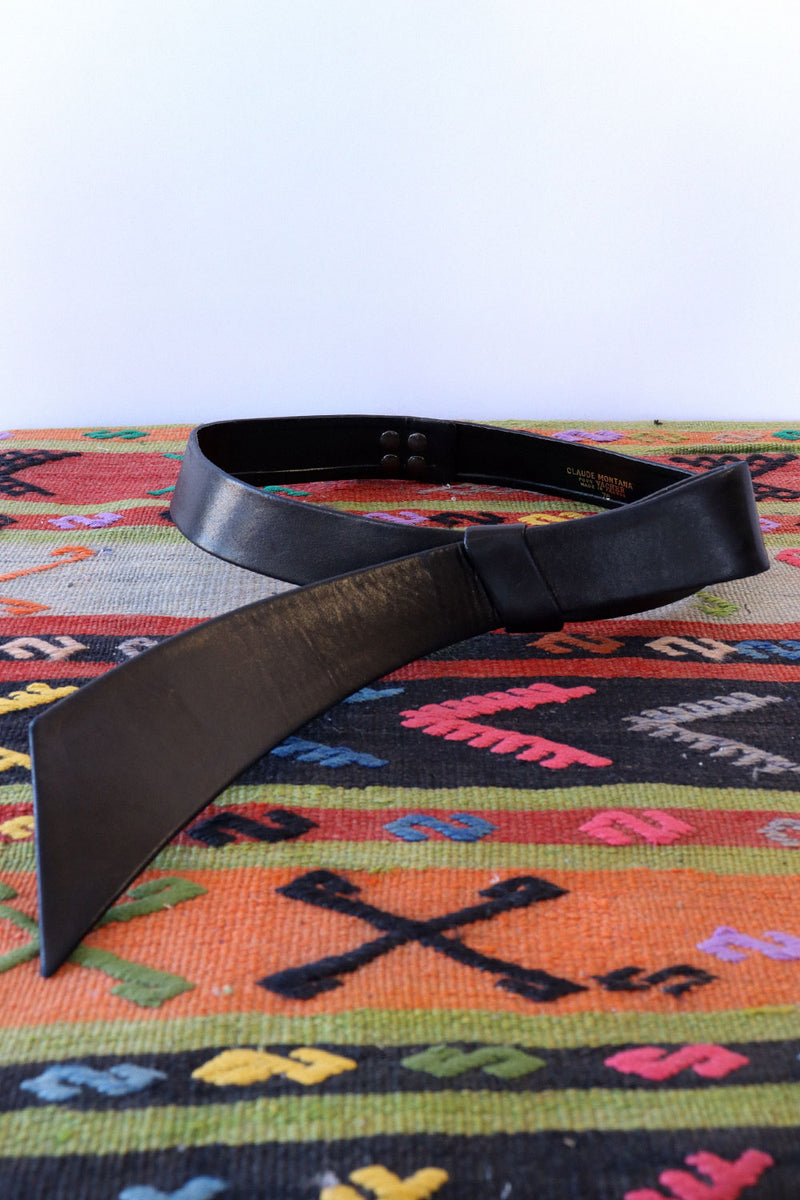 Claude Montana Black Leather Bow Belt