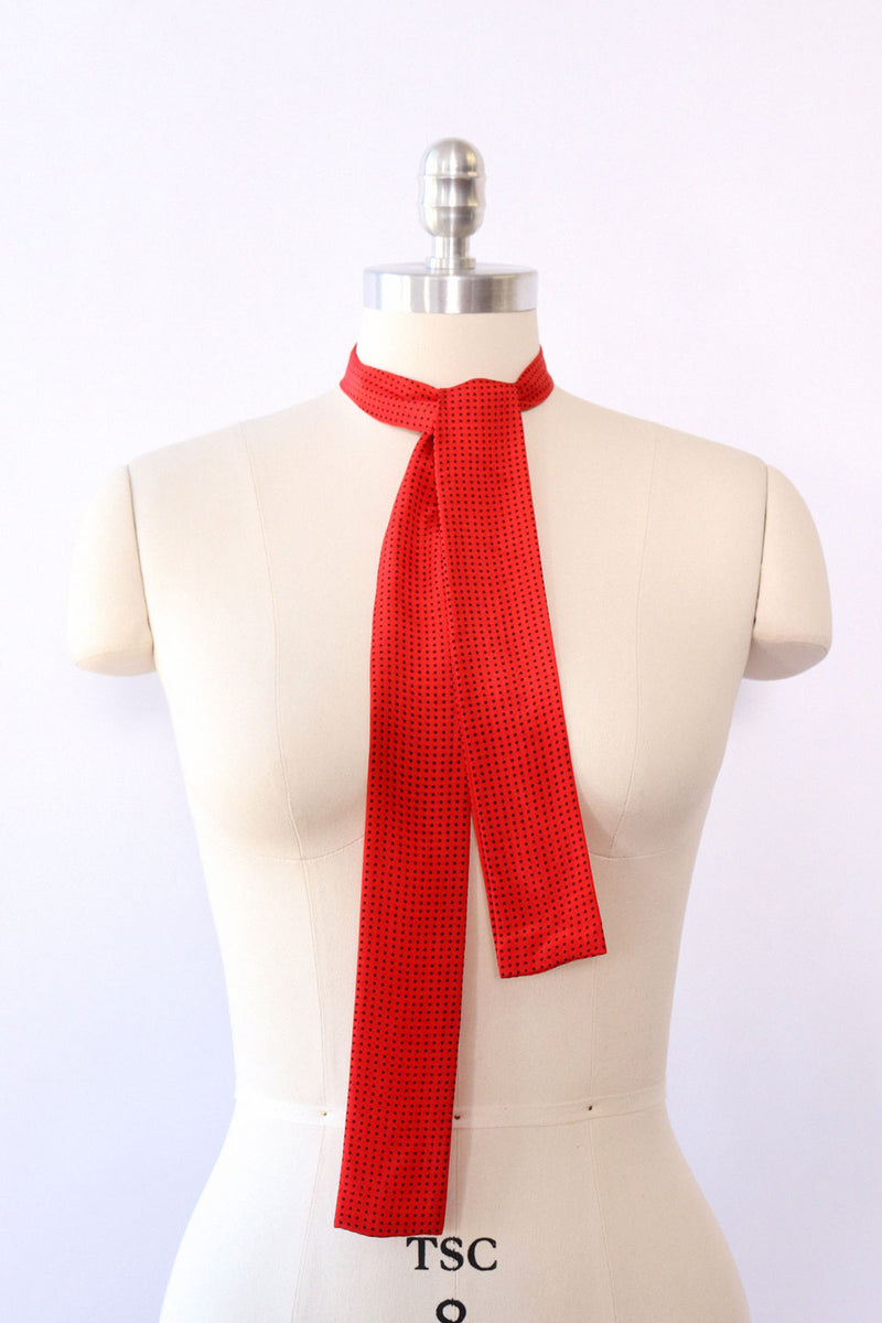 Cherry Red Dotted Skinny Silk Scarf