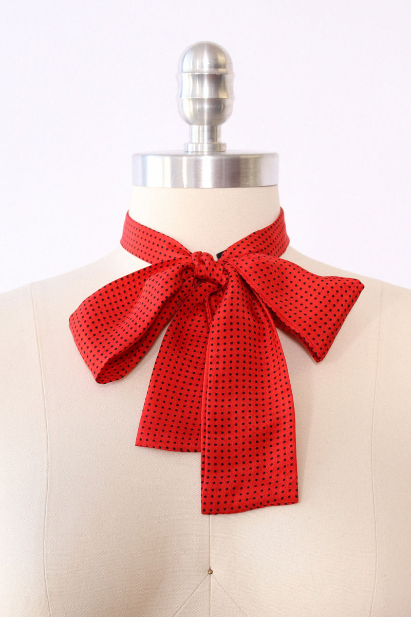 Cherry Red Dotted Skinny Silk Scarf