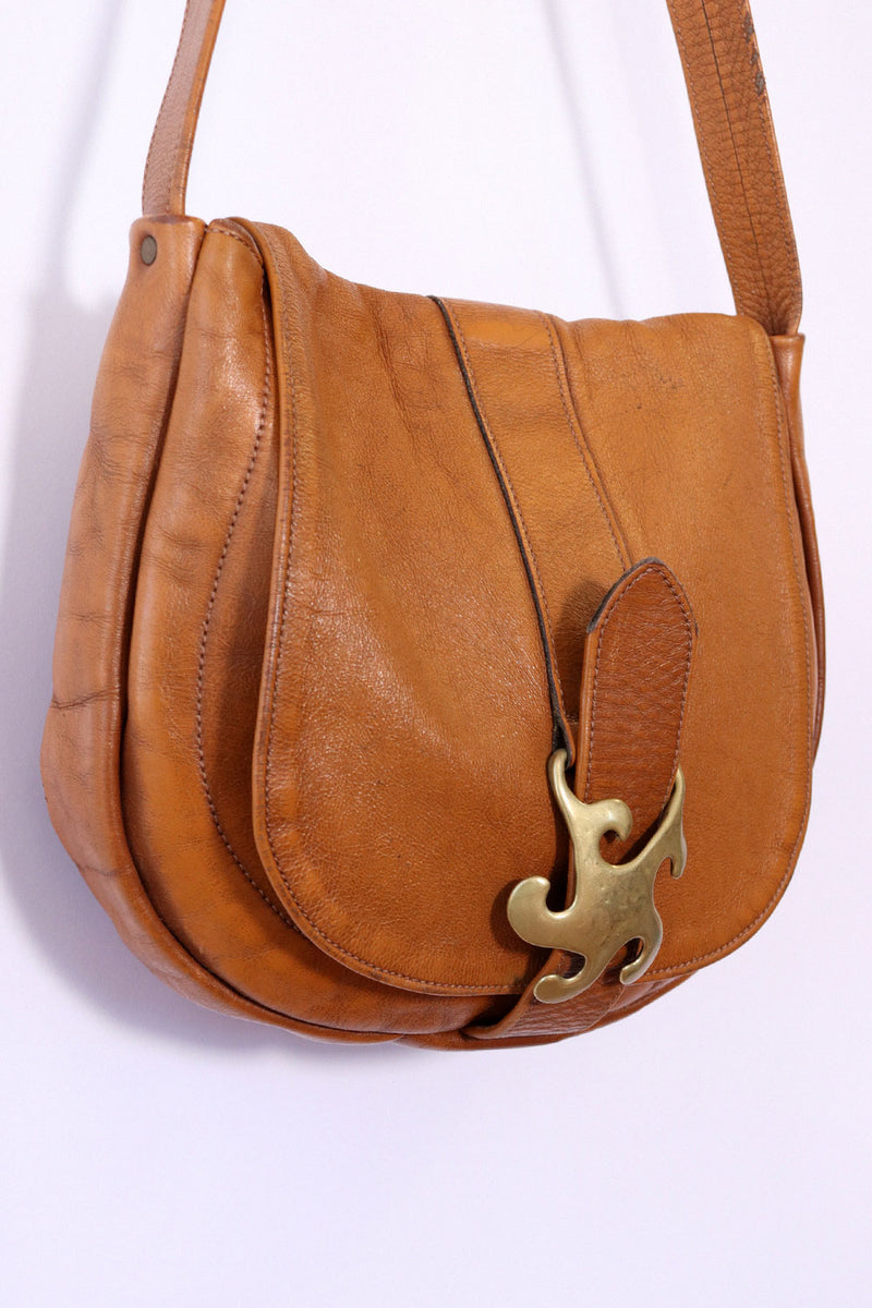 1970 Brass Sun Buckle Leather Bag