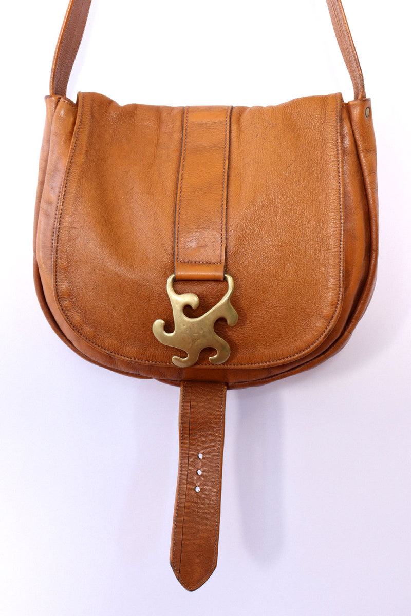 1970 Brass Sun Buckle Leather Bag