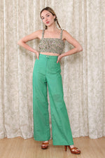 1970s Frog Green Flared Suit S