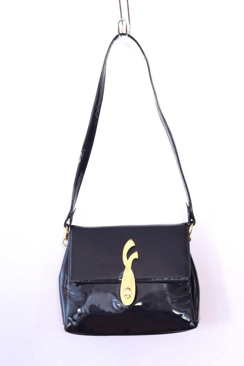 Navy Patent Leather Shoulder Bag