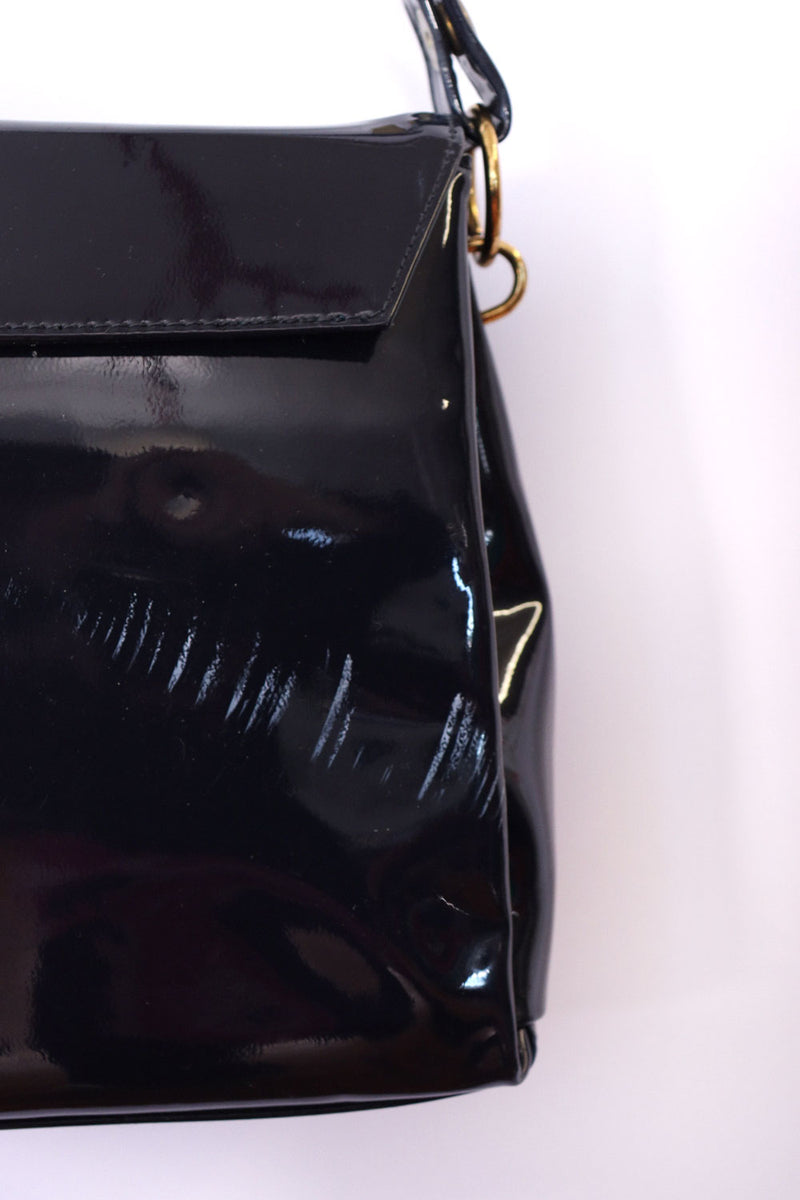 Navy Patent Leather Shoulder Bag