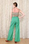 1970s Frog Green Flared Suit S