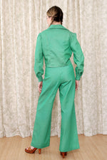 1970s Frog Green Flared Suit S