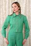 1970s Frog Green Flared Suit S