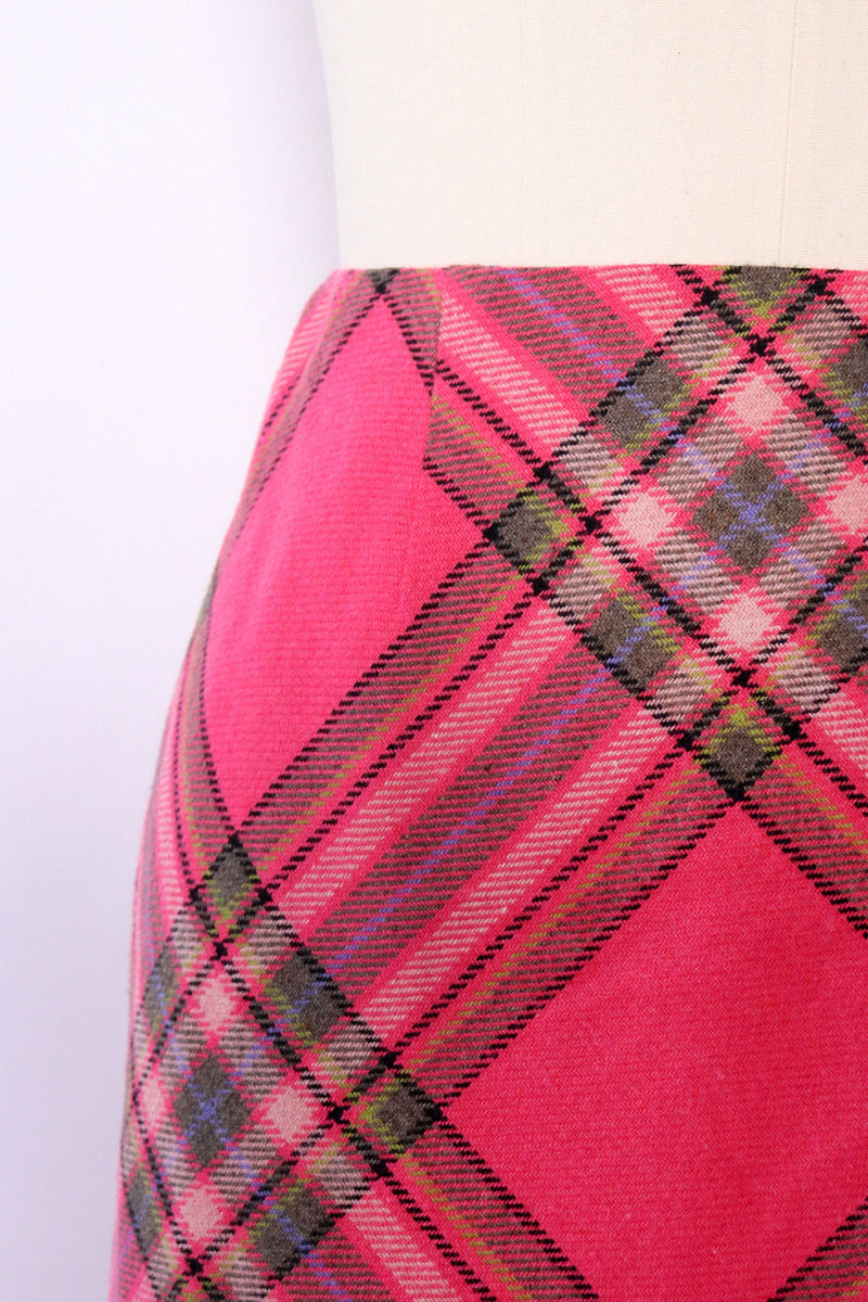 Raspberry Plaid Bias Skirt M