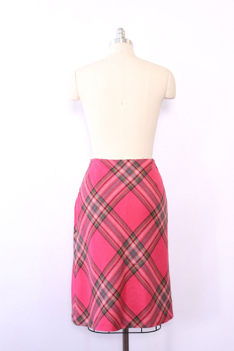 Raspberry Plaid Bias Skirt M